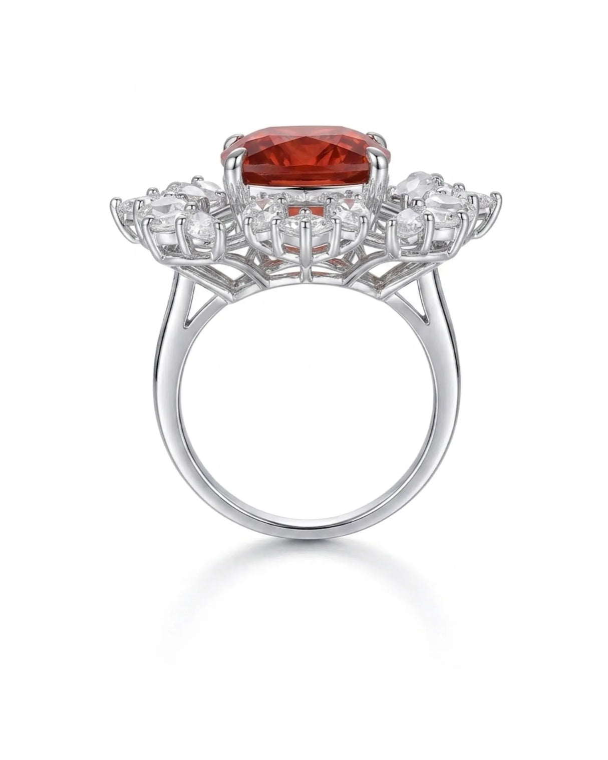 Red tourmaline statement ring with rose cut diamond halo for anniversary gifting | SARATTI