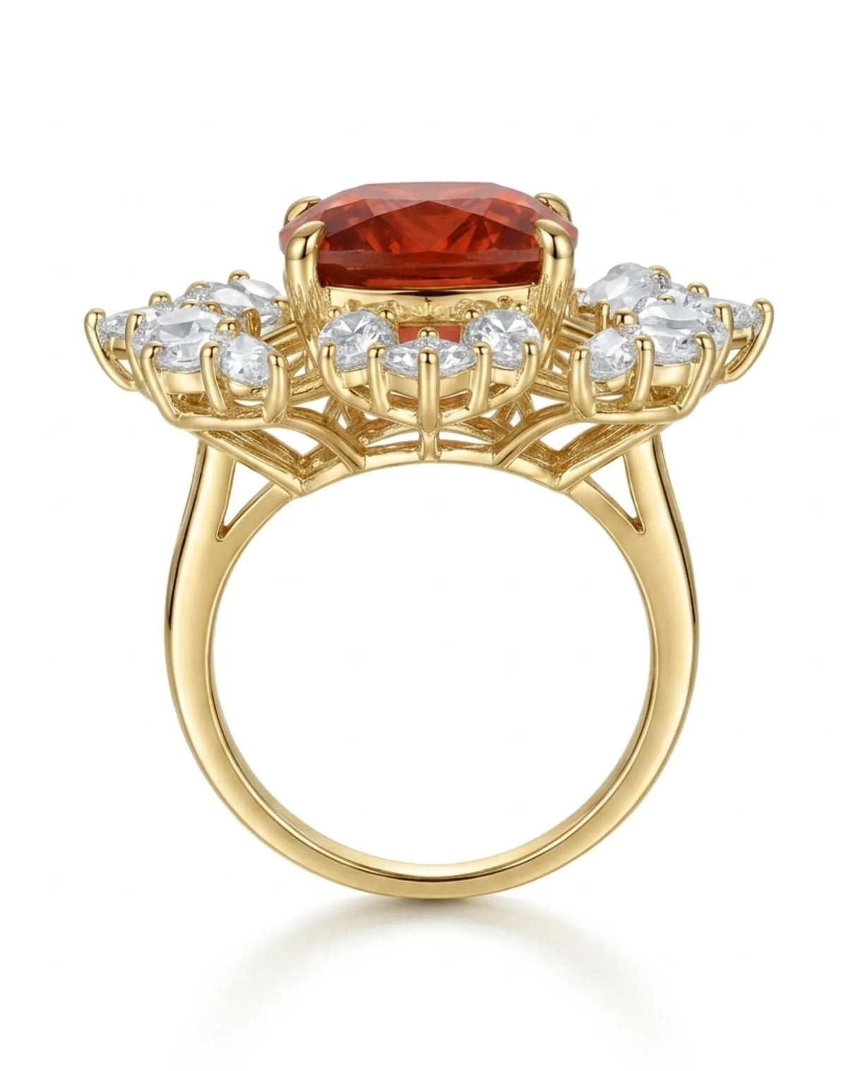 Red tourmaline statement ring with rose cut diamond halo for milestone celebrations | SARATTI