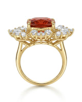 Red tourmaline statement ring with rose cut diamond halo for milestone celebrations | SARATTI