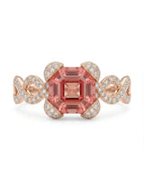 Reddish pink Asscher cut tourmaline ring with natural diamonds in 18K rose gold | SARATTI