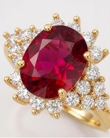 Reddish pink oval tourmaline ring with round brilliant diamonds in 18K yellow gold | SARATTI
