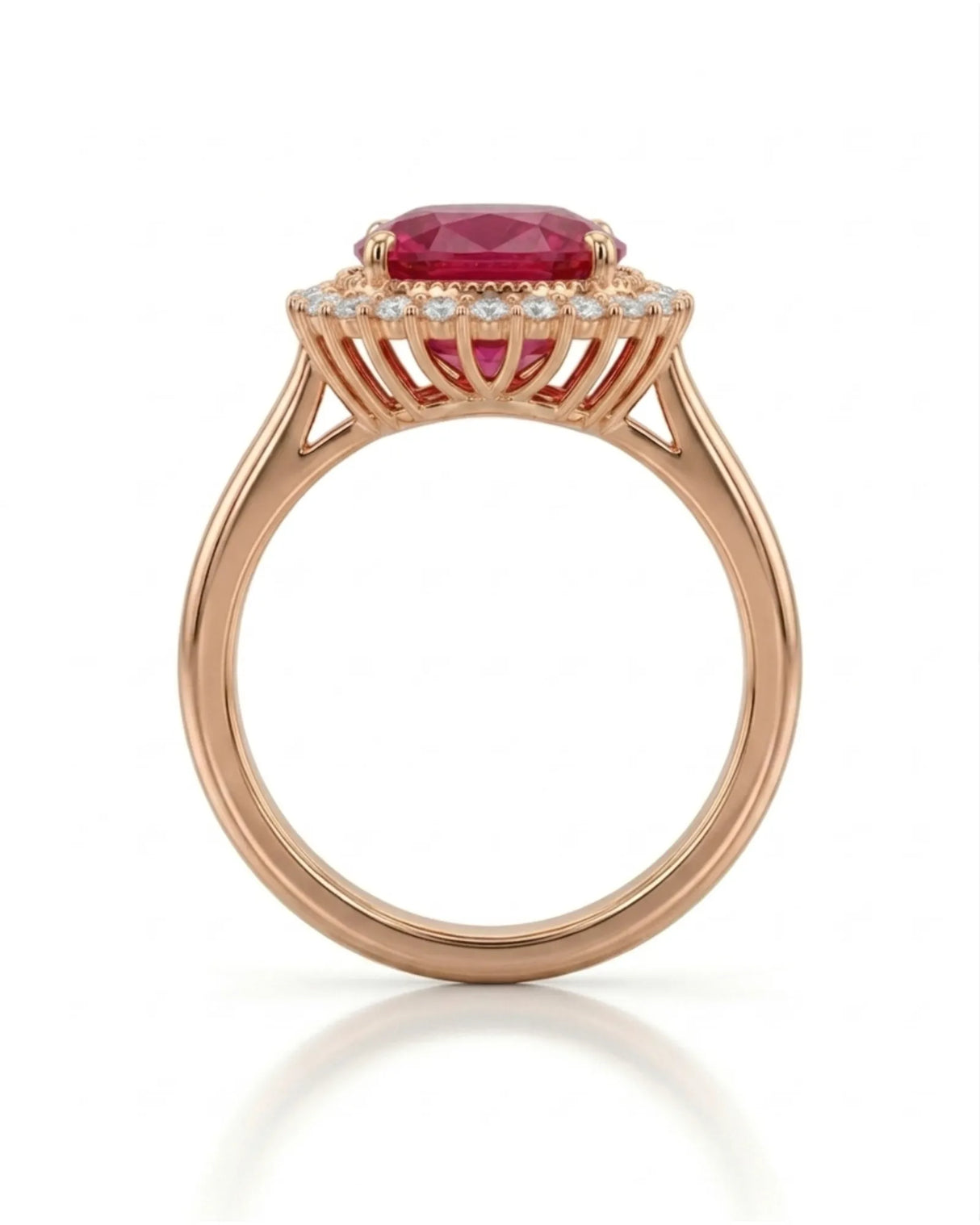 Regalia Crimson red tourmaline diamond halo ring in romantic 18K rose gold | SARATTI