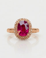Regalia Rosé pink tourmaline diamond halo ring in romantic 18K rose gold | SARATTI