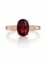 Regalis tapered diamond garnet ring with oval red gemstone in 18K rose gold | SARATTI