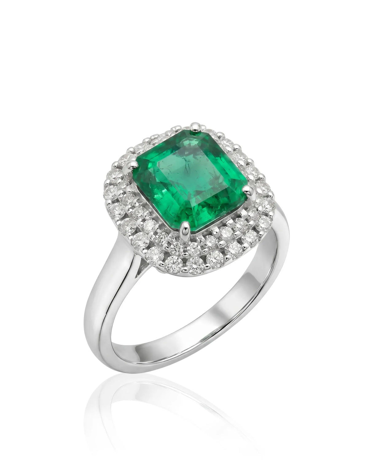 Regent Frame natural emerald and diamond ring in 18K white gold | SARATTI