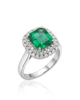 Regent Frame natural emerald and diamond ring in platinum | SARATTI