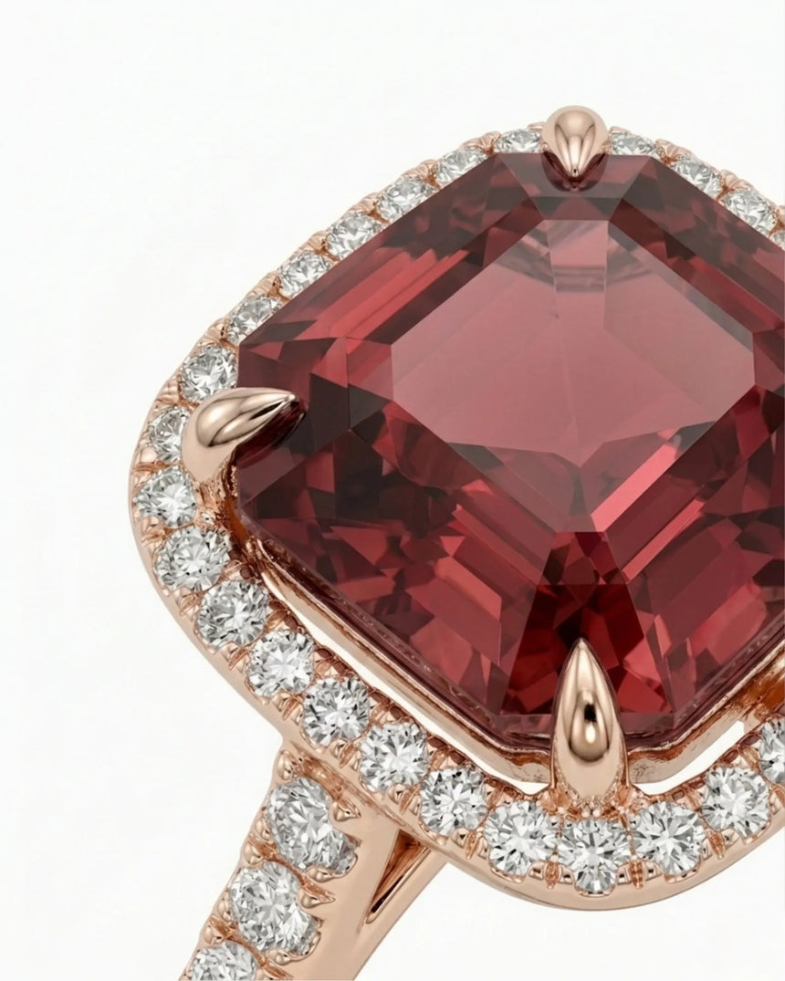 Regina Rouge red tourmaline and diamond ring in 18K rose gold | SARATTI