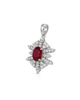 Reverse view of 18K gold ruby pendant showing radiating openwork snowflake construction | SARATTI