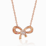 Rose Gold Ribbon Design Diamond Drop Necklace | Saratti