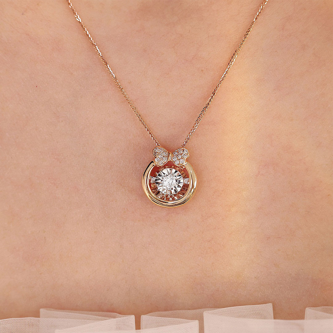 Round Ribbon Diamond Butterfly Necklace | Saratti