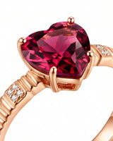 Rich crimson heart tourmaline ring with natural diamond accents in 18K Rose Gold | SARATTI
