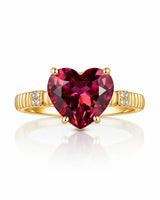 Rich crimson heart tourmaline ring with natural diamond accents in 18K Yellow Gold | SARATTI