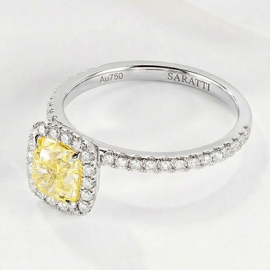 Ring with a yellow diamond and white diamonds set in Platinum | SARATTI