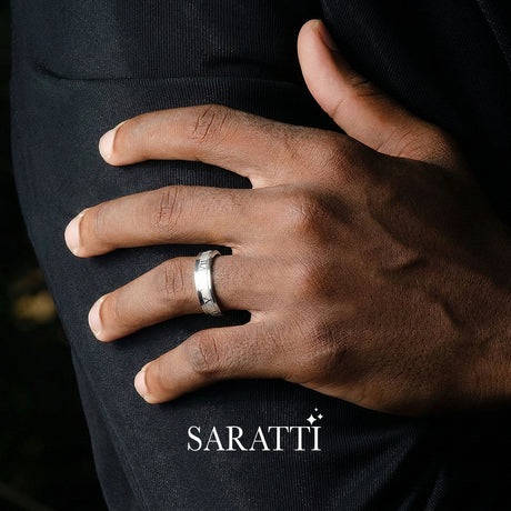 Roman numeral men’s wedding band 18k white gold eternum engraved band | SARATTI