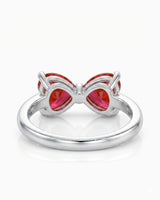 Romantic bow style ruby ring with twin heart gemstones in 18K White Gold | SARATTI
