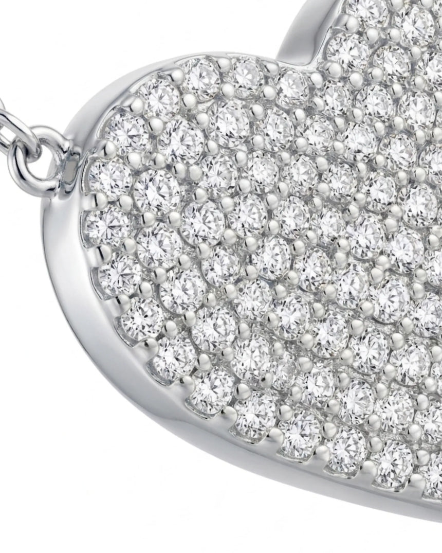 Romantic diamond heart necklace gift in polished 18K white gold | SARATTI