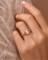 Romantic pear moissanite wedding set with curved bands for an individual rose gold engagement - SARATTI