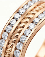 Rope design diamond ring with dual round diamond rows in 18K rose gold | SARATTI