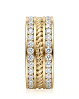 Rope design diamond ring with dual round diamond rows in 18K yellow gold | SARATTI