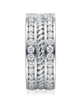 Rope design diamond ring with dual round diamond rows in 925 Sterling Silver - SARATTI