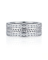 Rope design diamond ring with dual round diamond rows in bright platinum | SARATTI