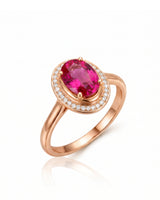 Rosalia oval pink tourmaline ring with diamond halo in 18K Rose Gold | SARATTI