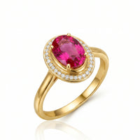Rosalia – Oval Rubellite Tourmaline Halo Ring