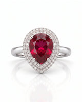 Rosaria pear halo tourmaline ring with natural diamonds in polished platinum | SARATTI
