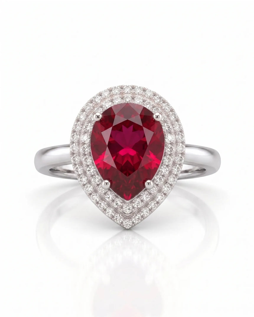 Rosaria pear halo tourmaline ring with natural diamonds in polished platinum | SARATTI