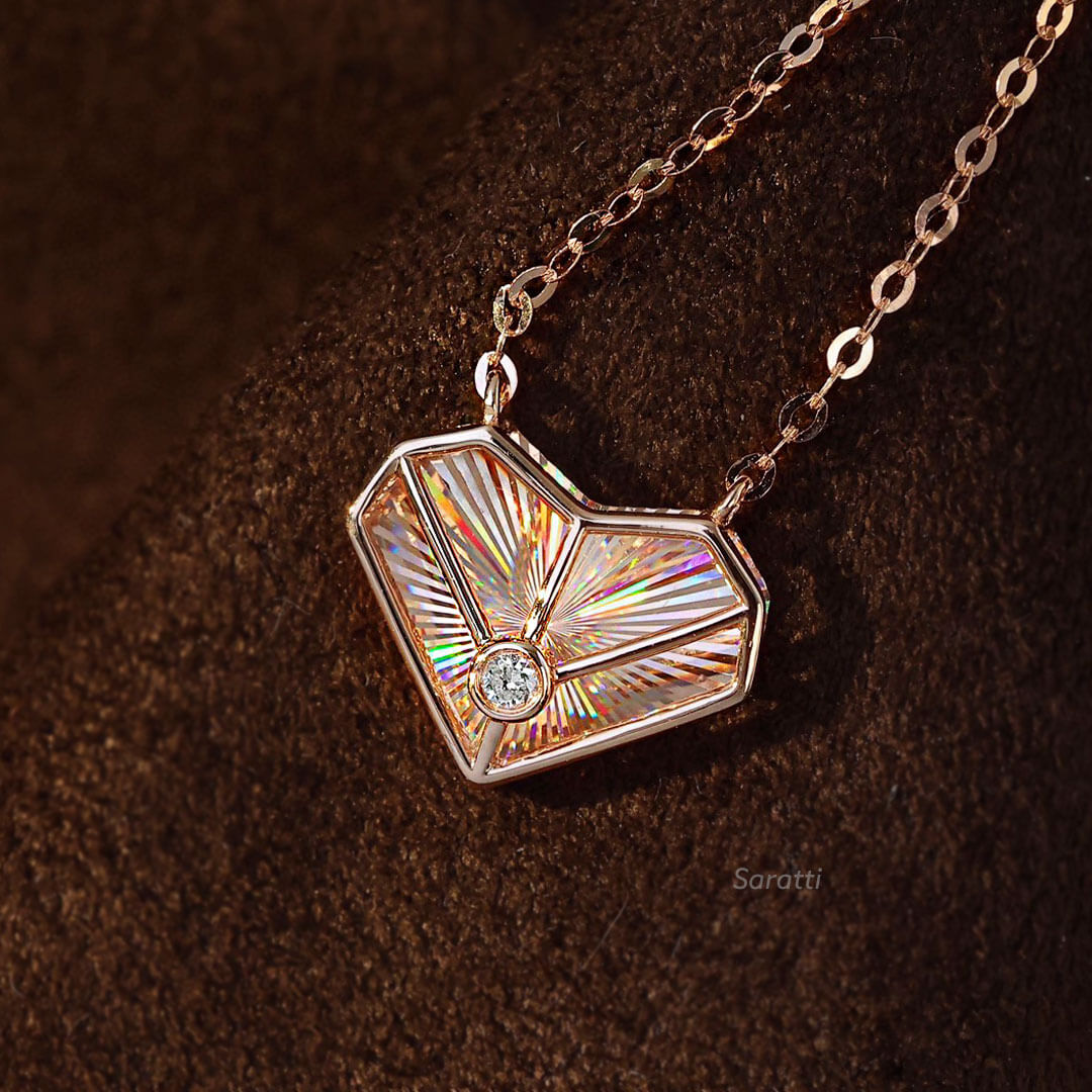 Dainty 18 K Rose Gold Heart Bezel Set Diamond Necklace | Saratti 