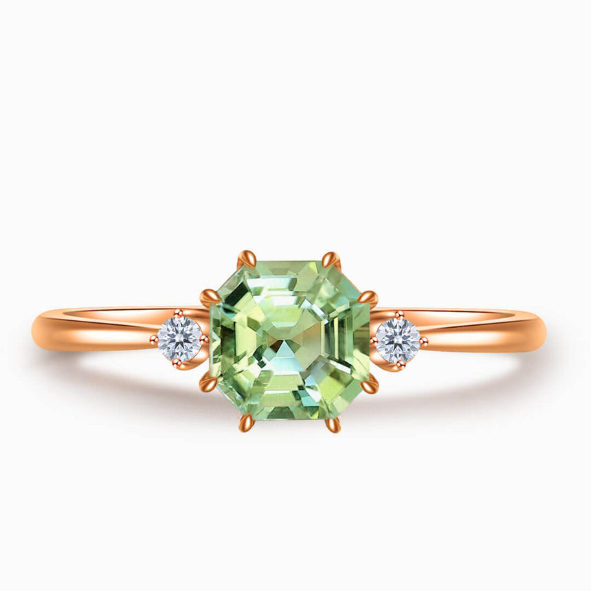 Rose Gold Electric Dreams Three Stone Green Tourmaline Ring | Saratti Fine Jewelry 