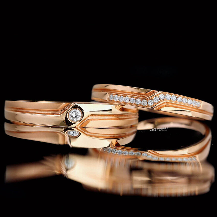 Rose Gold Lightning Motif Channel Set Diamond Band Wedding Set | Saratti