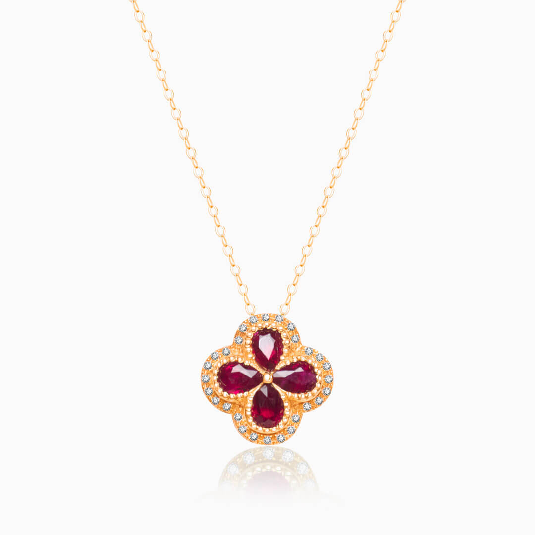 Trébol Rojo Natural Ruby and Diamonds Necklace