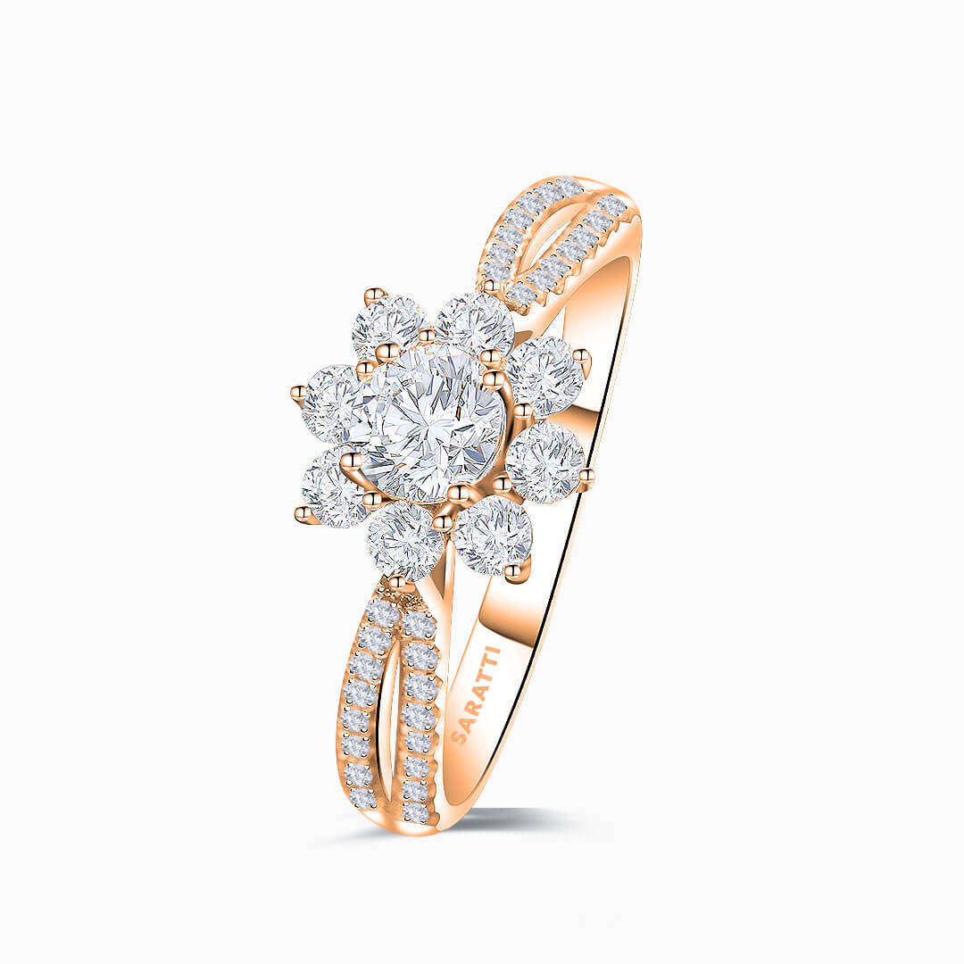 Rose Gold Split Shank Fortune Compass II Natural Diamond Engagement Ring | Saratti Diamond 