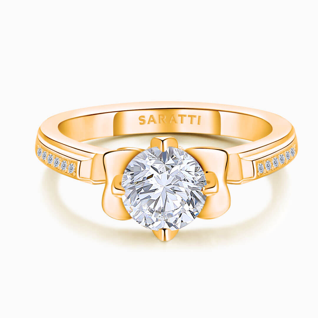 Centre stone perspective of the Rose Gold Fleur de Lis Dainty Diamond Ring | Saratti Diamonds
