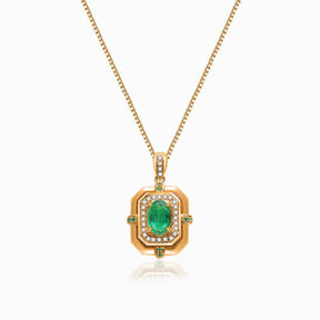 Rose Gold Version of Midori Fortress Natural Emerald Necklace | Saratti Jewelry