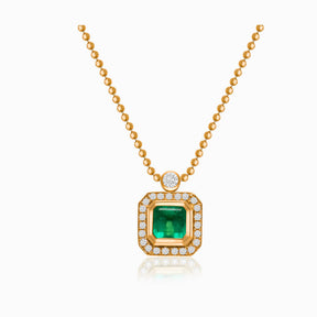 18K Rose Gold Natural Emerald and Diamonds Rose Gold Necklace | Saratti