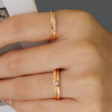 Model Wearing 18K Rose Gold Lightning Motif  Channel Set Diamond Band Wedding Set | Saratti