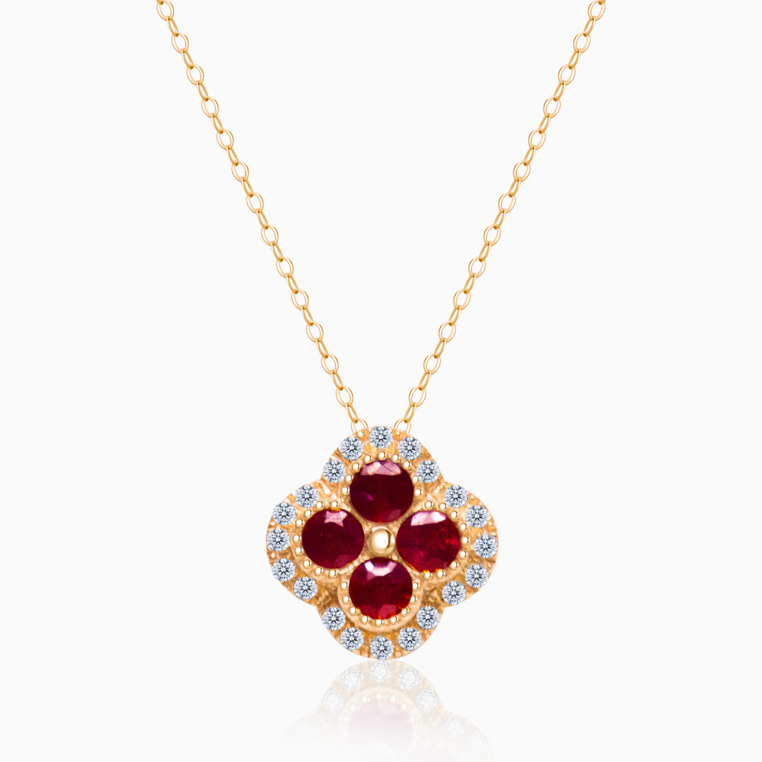 Crimson Quad Ruby and Diamond Necklace
