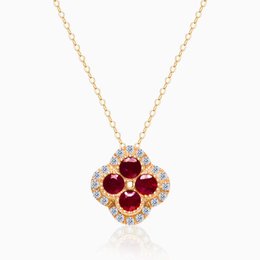 Crimson Quad Ruby and Diamond Pendant