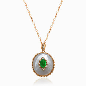 18K Rose Gold Natural Emerald and Diamonds Necklace | Saratti Jewelry