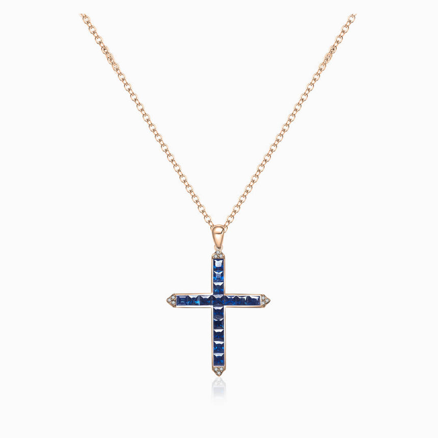 Sapphire Sanctity 18K Gold Cross Pendant