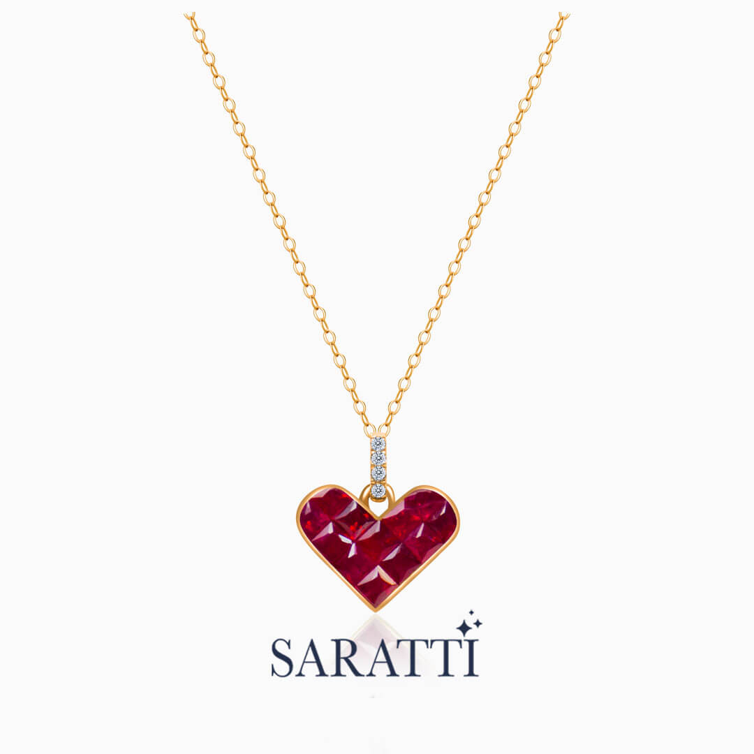 Rose Gold Alma Rosa Ruby Heart Necklace | Saratti 