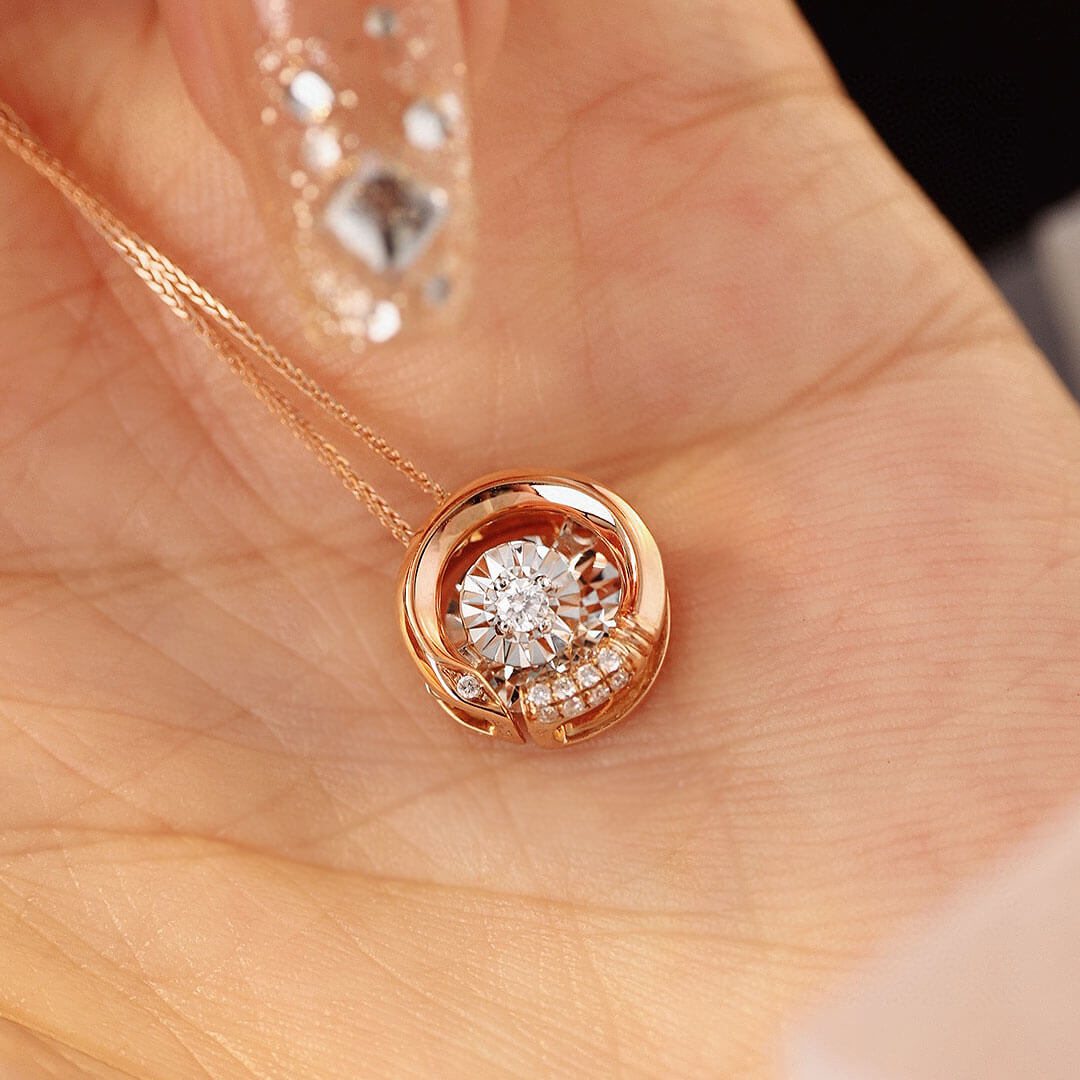 Serpentine Rose Gold Halo Diamond Necklace