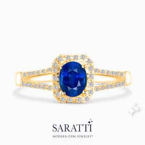 18K Rose Gold Bleu Royale Natural Sapphire Split Shank Ring | Saratti Jewelry