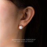 Model Wears Rose Gold Akoya Pearl Earrings