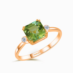 Rose Gold  Escalera Verde Three Stone Tourmaline and Diamond Ring | Saratti Fine Jewelry 