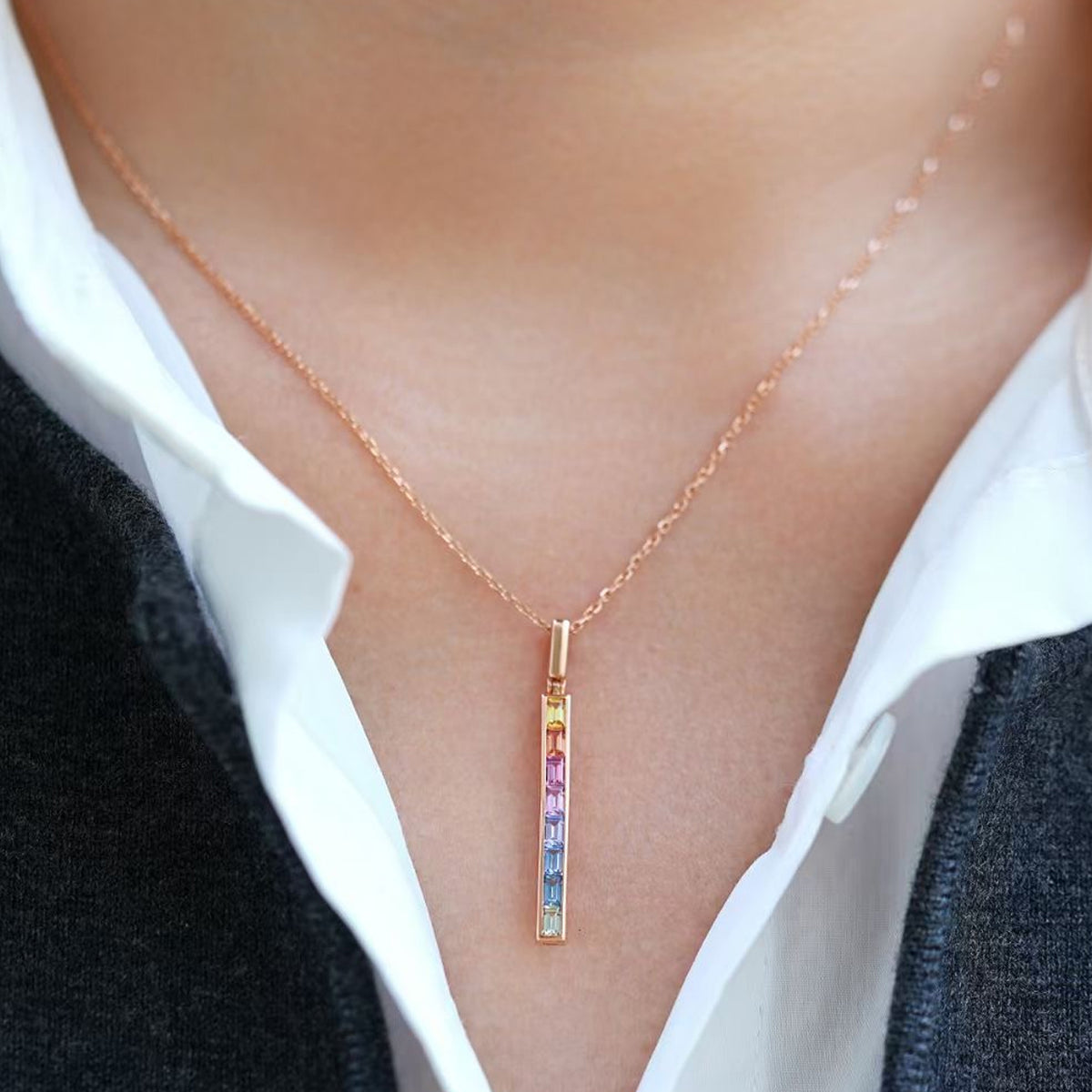 Prism Cascade - Rainbow Sapphire Pendant in 18K Gold