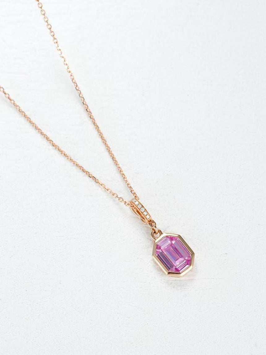 The Rose Prism - Pink Sapphire Pendant in Rose Gold