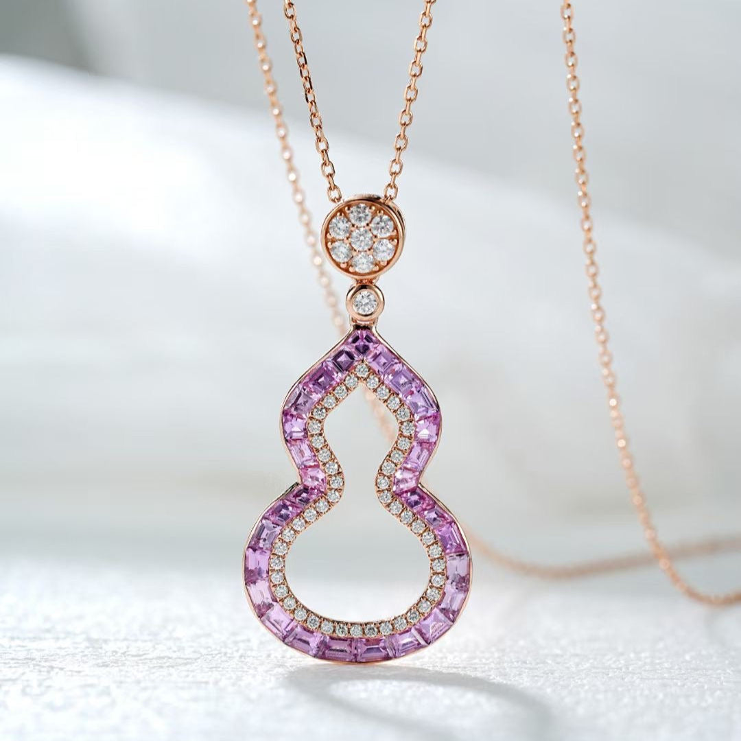 Rose Gold Necklace with Pink Sapphires and Diamonds | Saratti